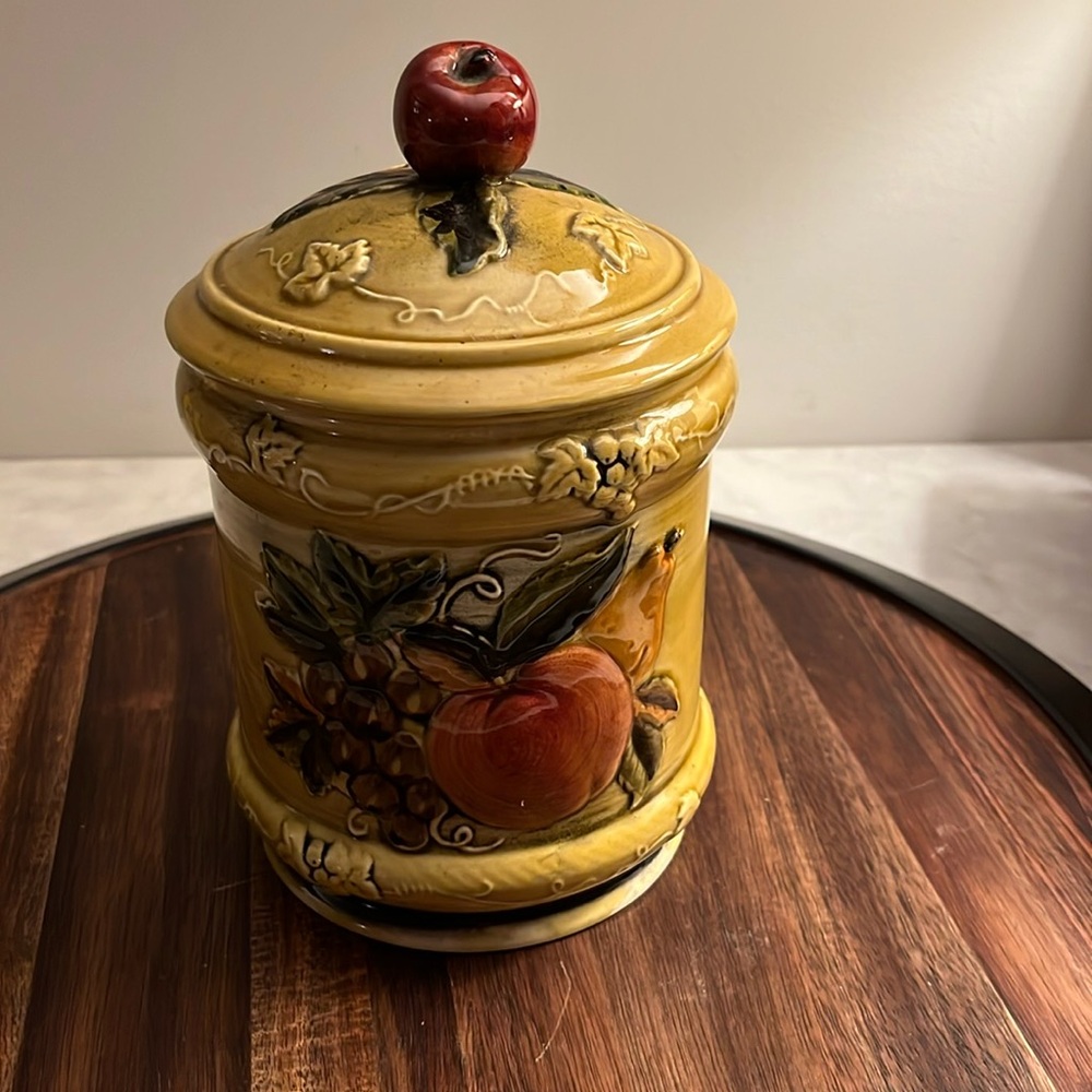 Vintage Geo Lefton sugar canister apple, pear grape design #4131